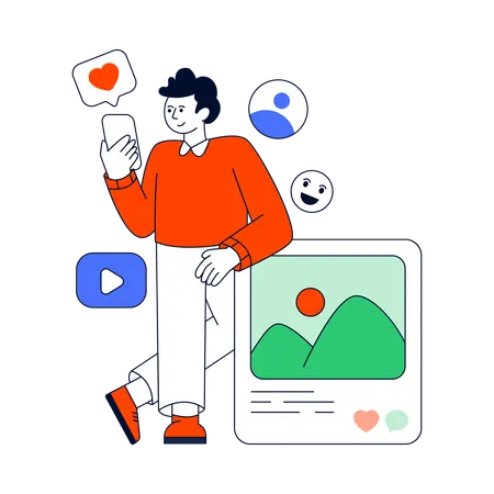 Un homme publie des photos sur les réseaux sociaux  Illustration