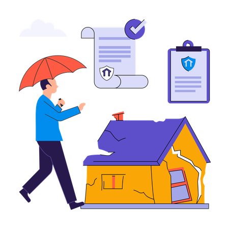 Un homme sauve sa maison en souscrivant à une assurance habitation  Illustration