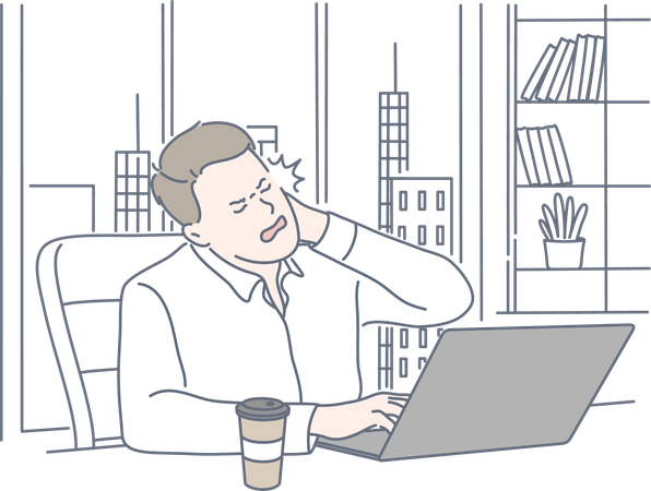 Un homme souffre de douleurs au cou  Illustration