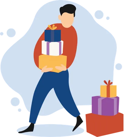 Un homme tenant des cadeaux  Illustration