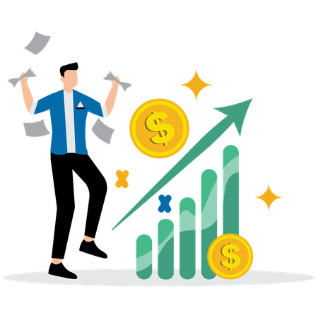 Un homme travaillant sur un graphique de croissance des revenus  Illustration