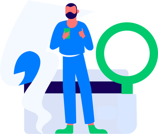 Un homme trouve une facture de carte de crédit sur son téléphone portable  Illustration