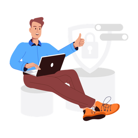 Un homme utilise un ordinateur portable pour assurer la sécurité  Illustration