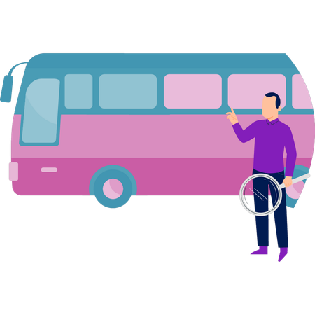 Un homme va vérifier le bus  Illustration