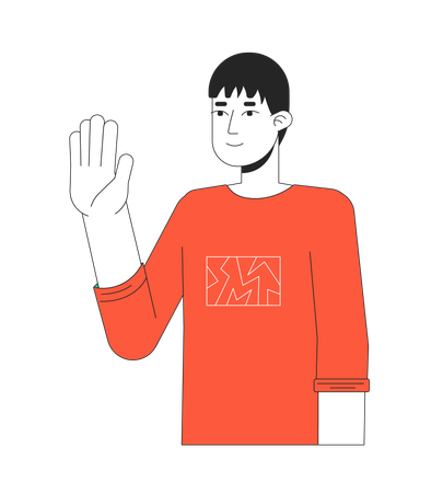 Un Japonais normal agitant timidement la main  Illustration