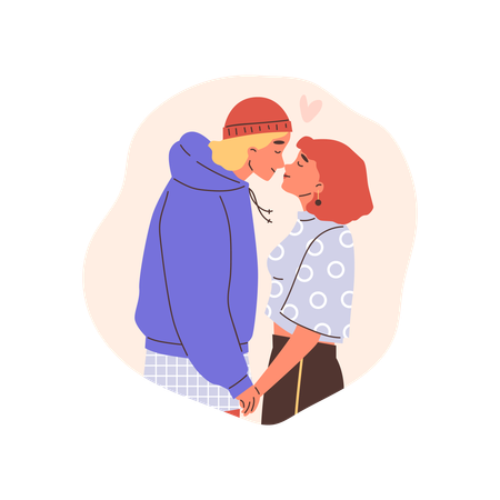 Un jeune couple va s'embrasser  Illustration