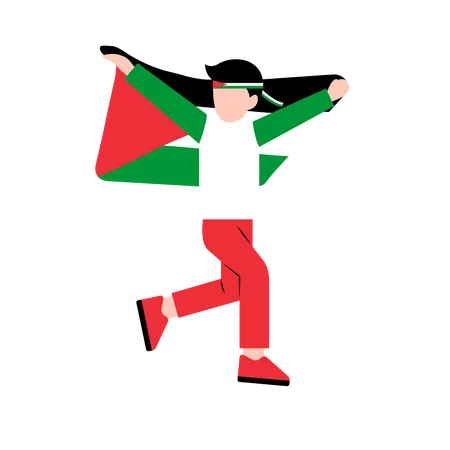 Un jeune garçon tient le drapeau de la Palestine  Illustration