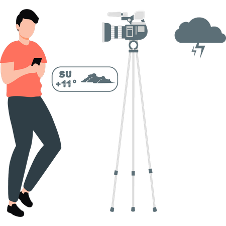 Un joven revisa sus registros de podcasting  Illustration