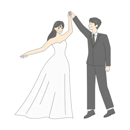 Une mariée et un marié dansent  Illustration