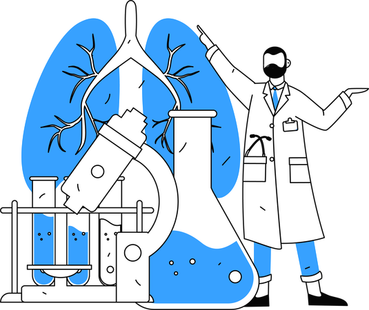 Un médecin réalise une expérience pulmonaire à travers le corps d'un patient  Illustration