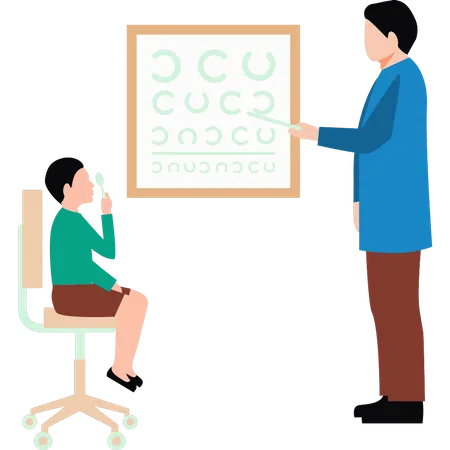 Un médecin fait passer un test de vision à un garçon  Illustration