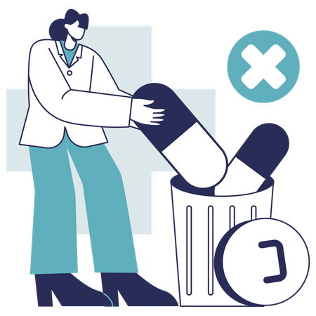 Un médecin jette les médicaments périmés  Illustration