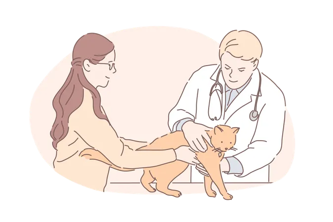 Le médecin vétérinaire vérifie le chien de compagnie  Illustration