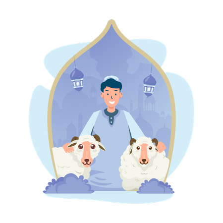 Un musulmán con sus ovejas.  Ilustración