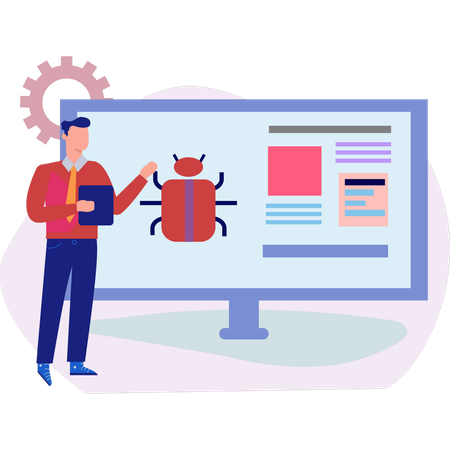 Un niño explica el impacto del virus en el monitor  Ilustración