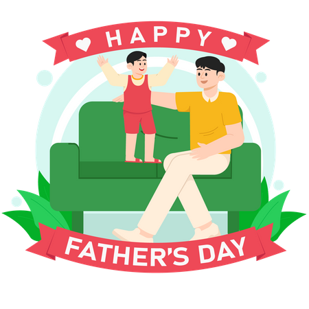 Un niño hablando con su padre en el sofá el día del padre  Ilustración