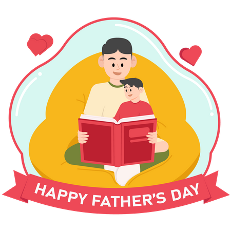Un niño y un padre están leyendo un libro el día del padre.  Ilustración