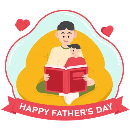 Un niño y un padre están leyendo un libro el día del padre.  Ilustración