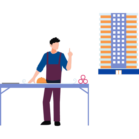 Le travailleur crée un plan pour un bâtiment  Illustration
