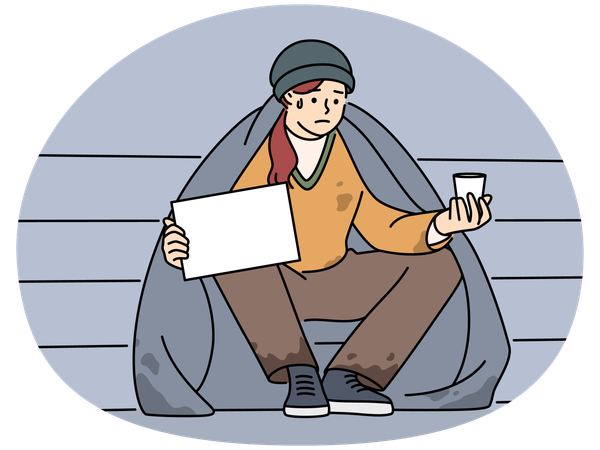 Un pauvre homme dans la rue mendie de l'argent  Illustration