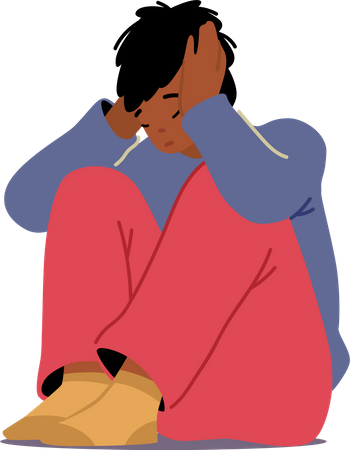 Un petit enfant assis sur le sol pleure avec les oreilles couvertes  Illustration