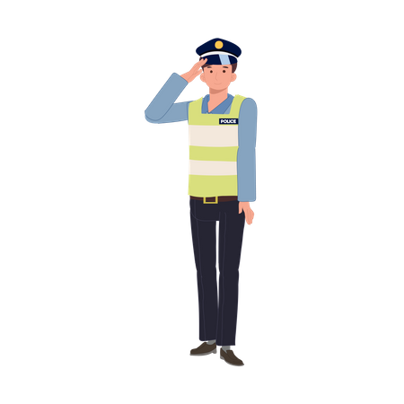 Un policía de tránsito está saludando.  Ilustración