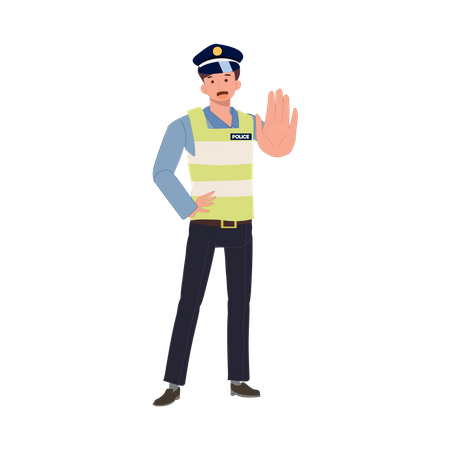 Un policía de tránsito haciendo un gesto con la mano como parada  Ilustración