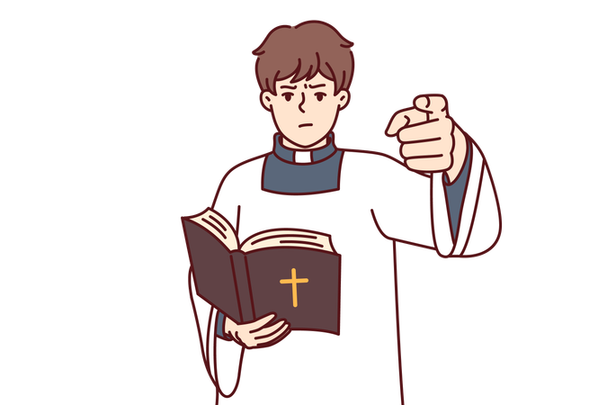 Un prêtre catholique lit un livre biblique  Illustration