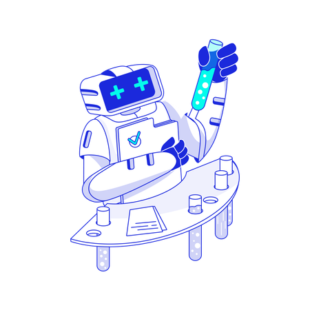 Un robot de inteligencia artificial trabaja en un laboratorio de investigación  Illustration