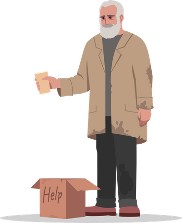 Un sans-abri mendie de l'argent  Illustration