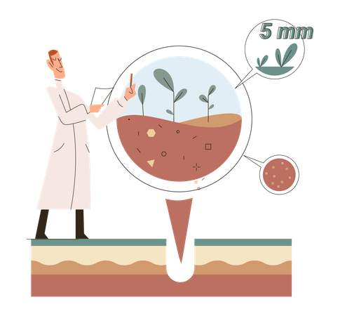 Un scientifique calcule l'humidité du sol  Illustration