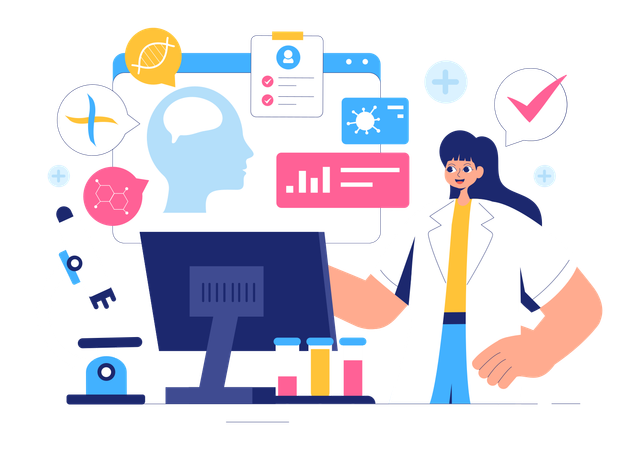 Un scientifique effectue un test ADN sur un patient  Illustration