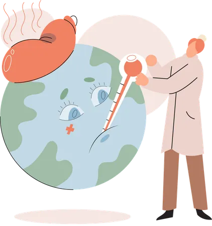 Un scientifique étudie la hausse des températures sur la planète Terre  Illustration