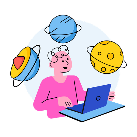 Un scientifique explorant l’espace grâce à l’intelligence artificielle  Illustration