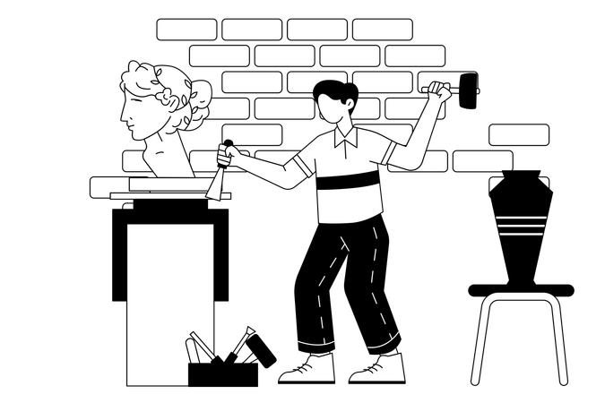 Un sculpteur masculin crée une sculpture  Illustration