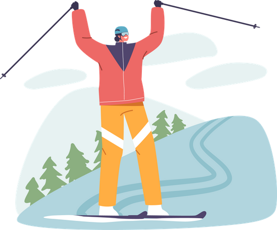 Un skieur conquérant un slalom de montagne difficile  Illustration