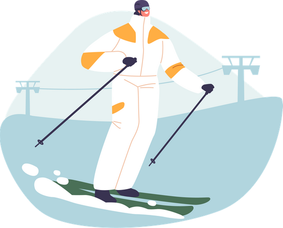 Un skieur s'attaque à un difficile slalom en montagne  Illustration