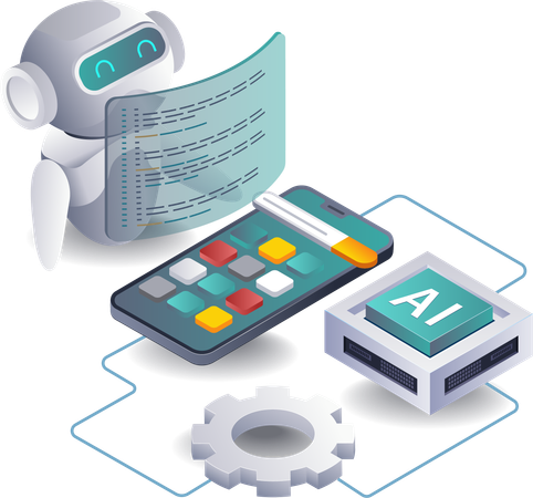 Un système d'intelligence artificielle développe une application pour smartphone  Illustration