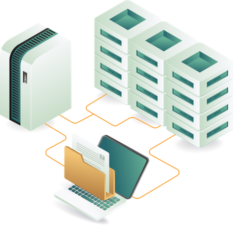 Una imagen que muestra una computadora portátil y un servidor, que simboliza la conectividad digital.  Ilustración