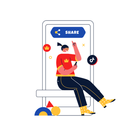 Una influencer femenina genera participación en las redes sociales a través de compartir  Ilustración