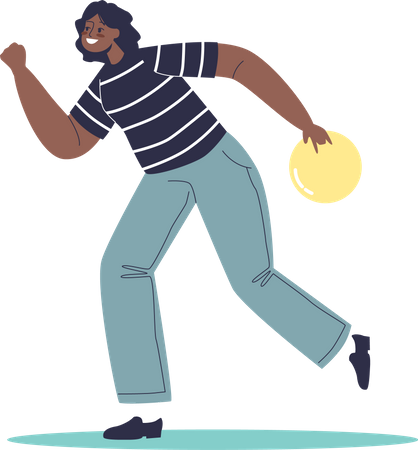 Una joven africana lanza una pelota para un juego de bolos  Ilustración