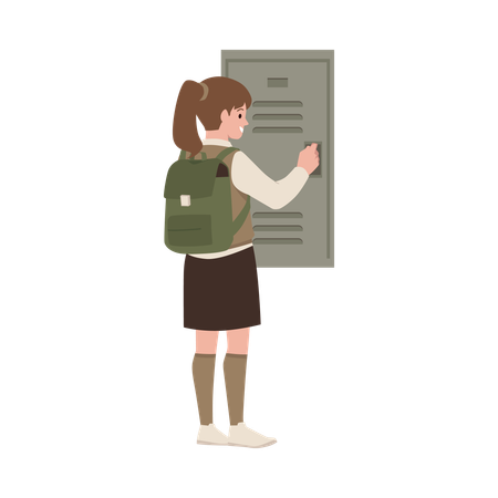 Una joven uniformada abre una taquilla  Ilustración
