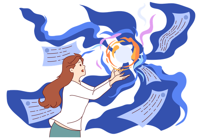 Mujer prueba inteligencia artificial para generar mensajes de texto usando redes neuronales  Ilustración