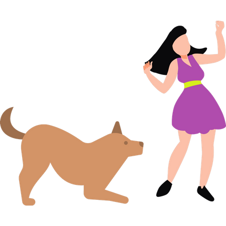 Una niña juega con un perro.  Ilustración