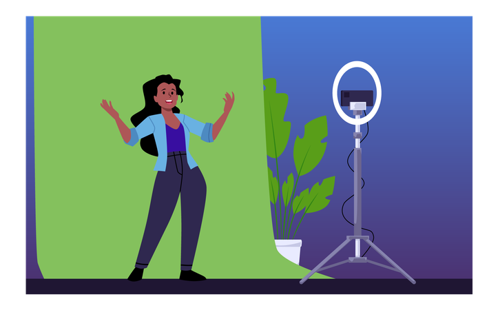 Una niña graba un vídeo desde su teléfono  Ilustración