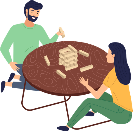 Una pareja juega en la Torre Jenga  Ilustración