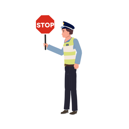 Un policía de tránsito con señal de stop  Ilustración