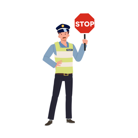 Un policía de tránsito con señal de stop  Ilustración