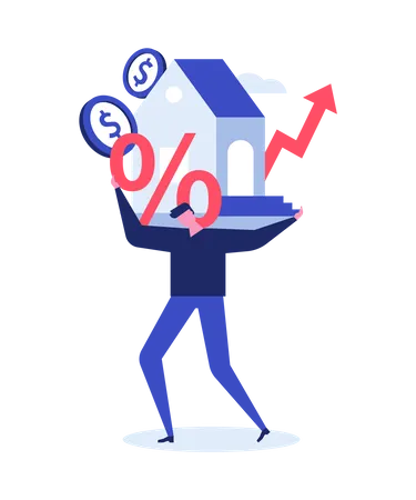 Unbearable Rent Modern Colorful Flat Design Style Illustration On White Background A Scene With Man Carrying A House On His Shoulders Expenses Are Rising Interest Payments Finances Idea Illustration
