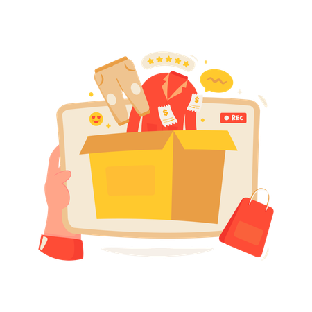 Unboxing package of shopping  Illustration